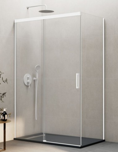 Mampara Basic blanca + lateral fijo modelo sin perfil inferior de GME