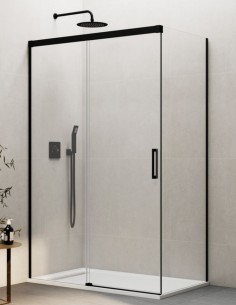 Mampara Basic negra + lateral fijo modelo sin perfil inferior de GME