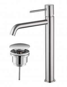 Pack Grifo de lavabo alto níquel Monza + Válvula click-clack de Imex