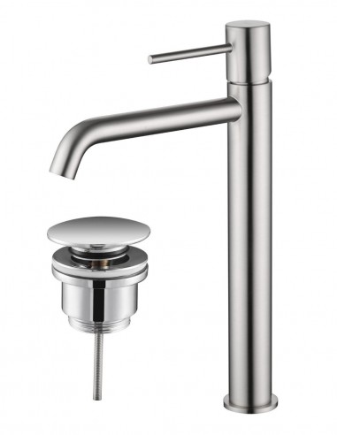 Pack Grifo de lavabo alto níquel Monza + Válvula click-clack de Imex