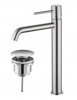 Pack Grifo de lavabo alto níquel Monza + Válvula click-clack de Imex