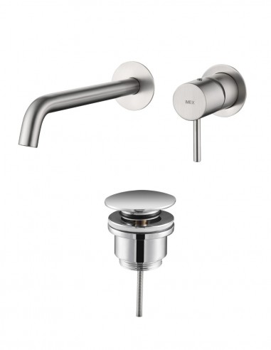 Pack Grifo de lavabo empotrado - níquel Monza + Válvula Click-Clack de Imex