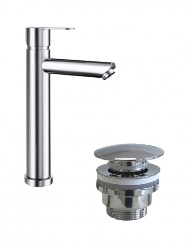 Pack Grifo lavabo alto - cromo + Válvula click-clack de GME