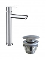 Pack Grifo lavabo alto - cromo + Válvula click-clack de GME