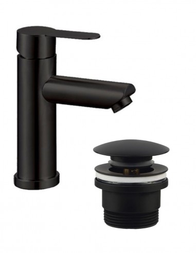 Pack Grifo lavabo bajo - negro + Válvula click-clack de GME