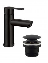 Pack Grifo lavabo bajo - negro + Válvula click-clack de GME