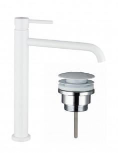 Pack Grifo lavabo alto - blanco + Válvula click-clack SIRIO de GME