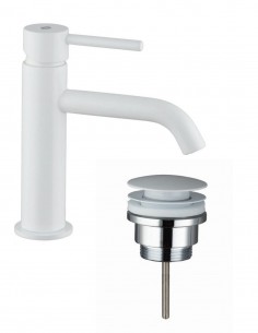 Pack Grifo lavabo bajo - blanco + Válvula click-clack SIRIO de GME