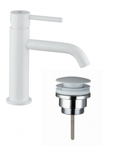 Pack Grifo lavabo bajo - blanco + Válvula click-clack SIRIO de GME