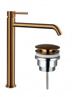 Pack Grifo lavabo alto - oro/cobre + Válvula click-clack SIRIO de GME