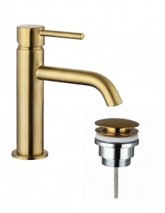 Pack Grifo lavabo bajo - oro/cobre + Válvula click-clack SIRIO de GME