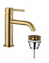 Pack Grifo lavabo bajo - oro/cobre + Válvula click-clack SIRIO de GME