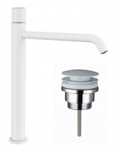 Pack Grifo lavabo alto - blanco + Válvula click-clack HELIOS de GME