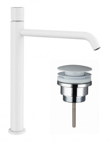 Pack Grifo lavabo alto - blanco + Válvula click-clack HELIOS de GME