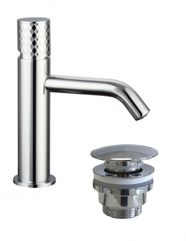 Pack Grifo lavabo bajo - cromo/níquel + Válvula click-clack HELIOS de GME