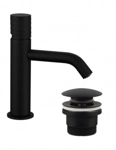 Pack Grifo lavabo bajo - negro/titanio + Válvula click-clack HELIOS de GME