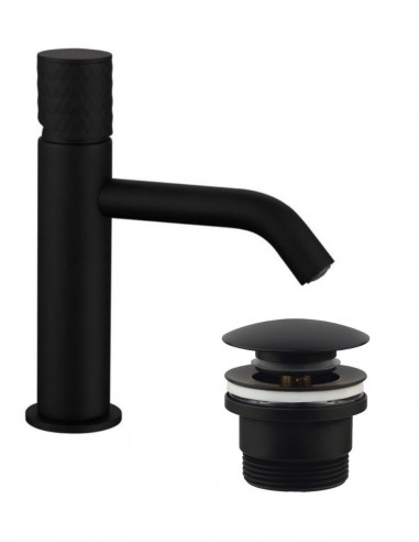 Pack Grifo lavabo bajo - negro/titanio + Válvula click-clack HELIOS de GME