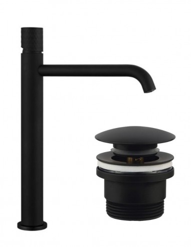 Pack Grifo lavabo alto - negro/titanio + Válvula click-clack HELIOS de GME