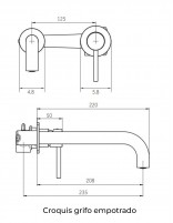Croquis de Pack Grifo empotrable acabado en oro o cobre para lavabo - Sirio de GME
