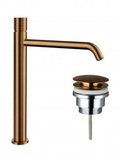 Pack Grifo lavabo alto - oro/cobre + Válvula click-clack HELIOS de GME 2