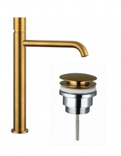 Pack Grifo lavabo alto - oro/cobre + Válvula click-clack HELIOS de GME