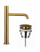 Pack Grifo lavabo alto - oro/cobre + Válvula click-clack HELIOS de GME