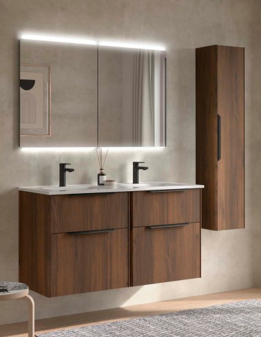 Conjunto suspendido lavabo doble modelo LUVA con diferentes tiradores de Salgar