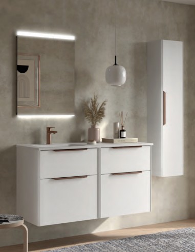 Conjunto 120 lavabo desplazado LUVA con diferentes tiradores de Salgar