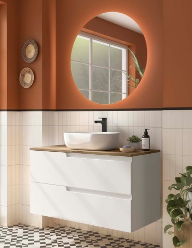 Mueble baño Salgar sobre encimera VIMA roble montana / white satin