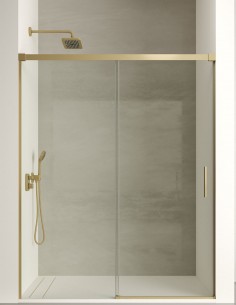 Mampara de ducha de 1 hoja fija y 1 puerta corredera - CAUCE oro cepillado de Bathplus