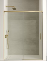 Mampara de ducha de 1 hoja fija y 1 puerta corredera - CAUCE oro cepillado de Bathplus