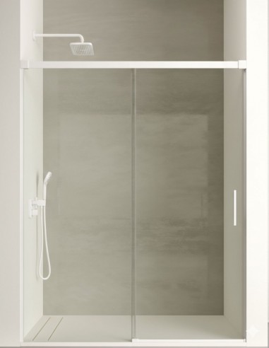 Mampara de ducha de 1 hoja fija y 1 puerta corredera - CAUCE blanco mate de Bathplus