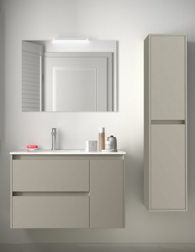 Mueble de baño con lavabo desplazado grey satin