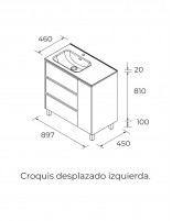 Mueble baño 3 cajones y puerta a la derecha, lavabo desplazado a izquieda