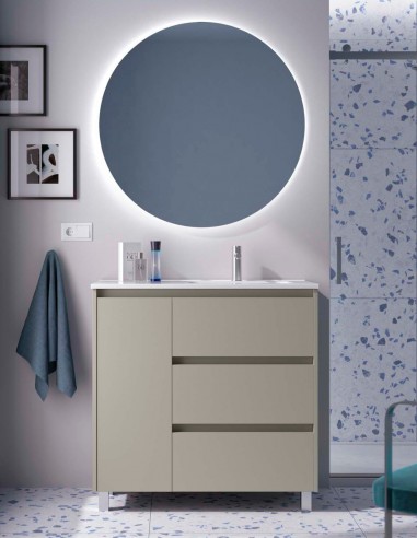 Mueble baño 3 cajones y puerta grey satin