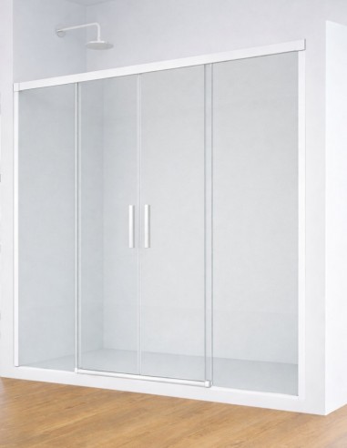 Mampara blanco mate dos fijos y dos correderas - CAUCE de Bathplus