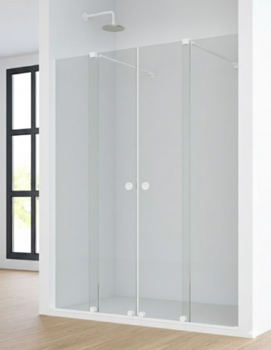 Mampara acero inoxidable blanco mate 2 fijos + 2 puertas - LIFE de Bathplus