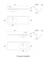 Mueble baño 120 cm lavabo desplazado croquis lavabos
