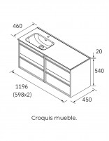 Mueble baño 120 cm lavabo desplazado croquis izq