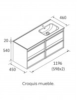 Mueble baño 120 cm lavabo desplazado croquis dcha