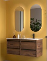 Mueble baño 120 cm lavabo desplazado nogal