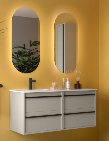 Mueble baño 120 cm lavabo desplazado grey satin izq