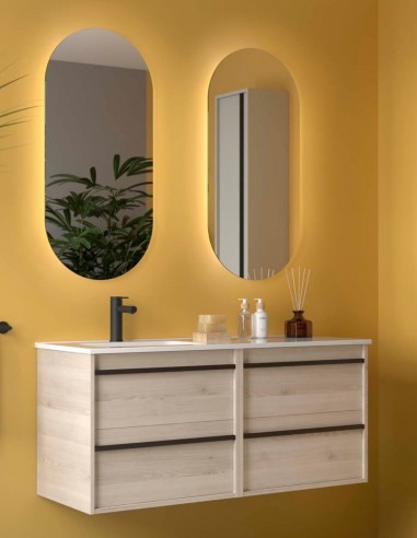 Mueble baño 120 cm lavabo desplazado natural