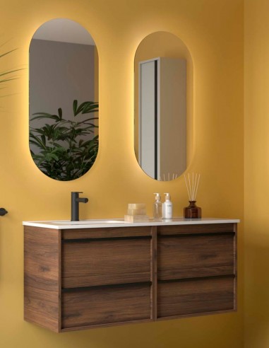 Mueble baño 120 cm lavabo desplazado nogal izq