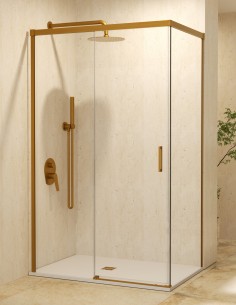 Mampara fija y corredera oro cepillado + lateral fijo - Stylo de SBX Mamparas Imex