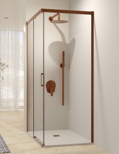 Mampara fija y corredera oro rosa cepillado + lateral fijo - Stylo de SBX Mamparas Imex 2