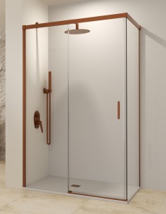 Mampara fija y corredera oro rosa cepillado + lateral fijo - Stylo de SBX Mamparas Imex