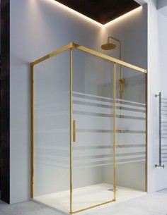 Mampara de ducha oro cepillado 1 hoja fija y 1 puerta corredera + lateral fijo - CAUCE de Bathplus 2