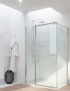 Mampara angular 1 hoja abatible + 2 hojas fijas - plata alto brillo SONY de Bathplus