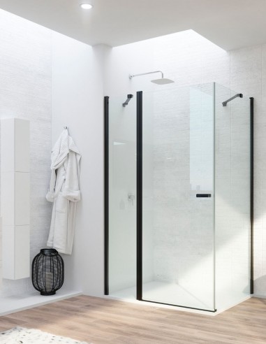 Mampara angular 1 hoja abatible + 2 hojas fijas - negro mate SONY de Bathplus